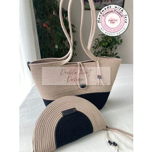 Double Knot Design Bailey 2li Takım Plaj Çantası , El Çantası Clutch, Totebag, Kadın Çanta, Yazlık, Hediyelik, hasır Jüt Tress