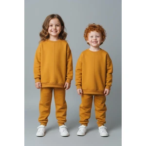 Unisex Çocuk Dikiş Detaylı 3 Iplik Hardal Alt Üst Takım