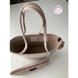 Double Knot Design Bailey 2li Takım Plaj Çantası , El Çantası Clutch, Totebag, Kadın Çanta, Yazlık, Hediyelik, hasır Jüt Tress