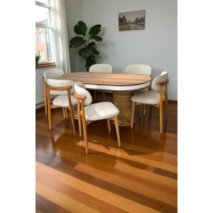 Bohem Iskandinav Masa Sandalye Takımı – 6 Adet Polo Sandalye – Ceviz Mebranlı Mdf Oval Masa-Modern