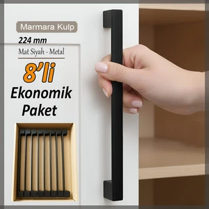 8 Adet Marmara Kulp 224 mm Siyah Mutfak Kulpu Çekmece Dolap Kapak Kulbu Metal Mobilya Dolabı Kulpları