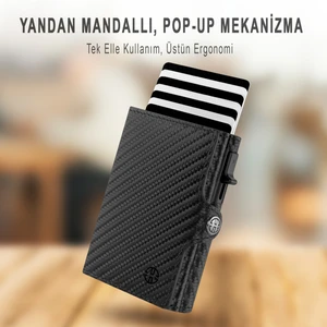 Palermo Carbon Mekanizmalı Kartlık Hakiki Deri Cüzdan Unisex Kadın Erkek Rfid Korumalı
