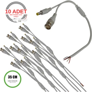 Bnc + Dc Power Jack Pigtail Kablo 35CM – 5 Uçlu Hazır Kamera Bağlantı Seti – Cctv Güvenlik Sistemi Için - 10 Adet