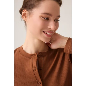 Los Ojos x Ece Kahverengi Petek Dokulu Düğmeli Pijama Takımı Pointelle Pj