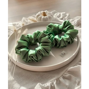 2'li Lüks Kadın Saten Toka - Pastel Fıstık - Lastik Model Scrunchie - Anne Kız Kombini