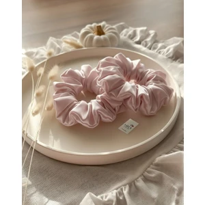 2'li Lüks Kadın Saten Toka - Pudra Düşü - Lastik Model Scrunchie - Anne Kız Kombini