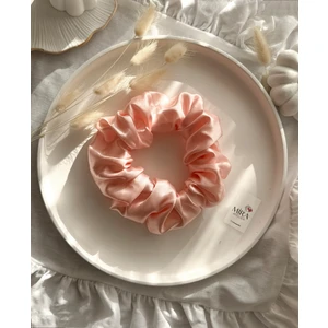 Mira Atelier Kadın Saten Toka  - Pure Somon – Tekli Lüks Lastik Model Scrunchie