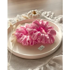 2'li Lüks Kadın Saten Toka - Şeker Pembesi - Lastik Model Scrunchie - Anne Kız Kombini