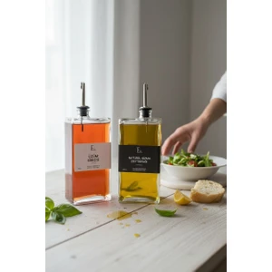 2'li Kare Formlu 750ML. Cam Yağdanlık ve Sirkelik Seti (Özel 4 Etiket Hediyeli)