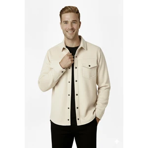 DeepSEA Erkek Krem Kırışmayan Süet Kumaş ÇıtÇıtlı Cepli Slim Fit Mevsimlik Gömlek 2302329