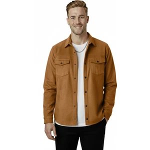 DeepSEA Erkek Taba Kırışmayan Süet Kumaş ÇıtÇıtlı Cepli Slim Fit Mevsimlik Gömlek 2302329