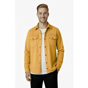 DeepSEA Erkek Hardal Sarısı Kırışmayan Süet Kumaş ÇıtÇıtlı Cepli Slim Fit Mevsimlik Gömlek 2302329