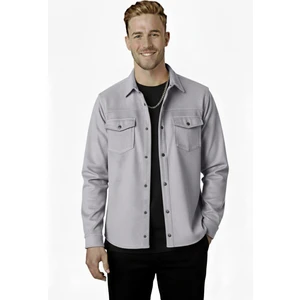 Erkek Gri Kırışmayan Süet Kumaş Çıtçıtlı Cepli Slim Fit Mevsimlik Gömlek 2302329