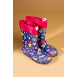 Mor Kız Çocuk Yıldız Desenli Su Geçirmez Yağmur Çizmesi Bot