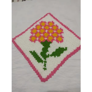 El İşi Pembe Beyaz, Çiçek Desenli El Örgüsü Banyo Lifi, 30*30 CM