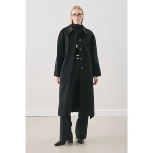 Premıum Kaşe Uzun Kaban Siyah