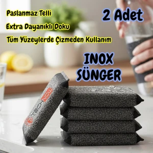 Paslanmaz Çelik Sihirli Inox Yağ ve Kir Çözücü Tel Bulaşık Süngeri 2 Adet