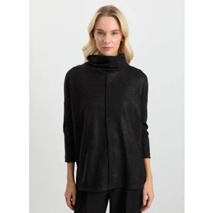 Degaje Yaka Düz Siyah Kadın Bluz 25KSL8220