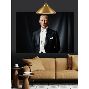 Beyaz Smokinli Atatürk Dekoratif Kanvas - Mdf Ahşap Tablo