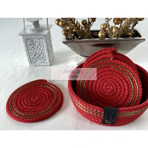 Double Knot Design 7 Prç Bardak Altlığı Set Tress Supla Jüt Hediyelik