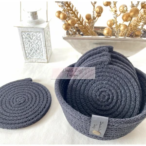 Double Knot Design 7 Prç Bardak Altlığı Set Tress Supla Jüt Hediyelik