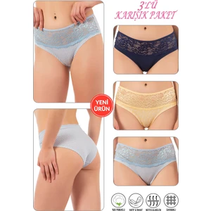 Özkan Underwear Özkan 26691 Kadın 3'lü Paket Desenli %95 Pamuklu Likralı Dantel Detaylı Rahat Slip Külot
