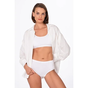 Kadın Yüksek Bel Pamuklu Ribana Slip Külot – Esnek & Rahat | Beyaz K0305