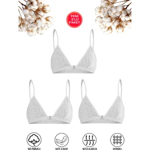 Özkan Underwear Özkan 0923 3'lü Paket Kız Çocuk %95 Pamuklu Süprem Likralı Esnek Rahat Kapsız Pedsiz Alıştırma Sütyeni Ince Askılı Yarım Atlet Büstiyer;