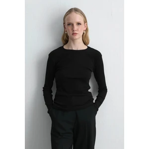 Uzun Kollu Basic Pamuk Tshirt - Siyah