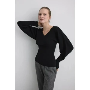 Yarasa Kol Yünlü Triko - Siyah
