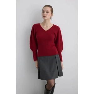 Yarasa Kol Yünlü Triko - Kırmızı