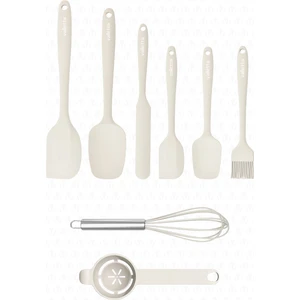 Drongo Isıya Dayanıklı Yanmaz Yapışmaz Silikon Spatula Seti 8 Parça Vanilya