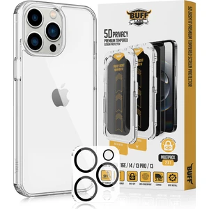Buff Labs Buff iPhone 13 Pro Avantaj Paket - Şeffaf Kılıf + Ekran Koruyucu + Lens Koruyucu Privacy