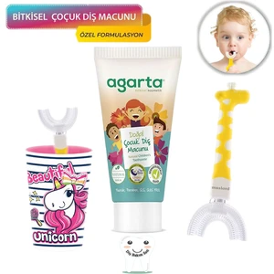 Mas Lord U Tipi Fırça Diş Bakım Seti - Pembe Fırçalık + Sarı Zürafa 6-12 Yaş + Agarta Çocuk Diş Macunu