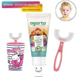 Mas Lord U Tipi Fırça Diş Bakım Seti - Pembe Fırçalık + Pembe Düz 6-12 Yaş + Agarta Çocuk Diş Macunu