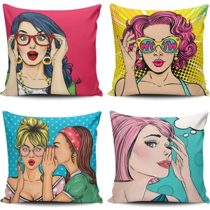 Kırlent Dünyası 4'lü Pop Art Kızları Kombin Dijital Baskılı Kırlent Kılıfı