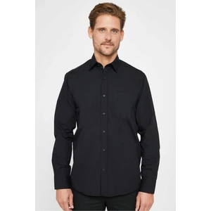 Erkek Regular Fit Klasik Kesim Pamuklu Kolay Ütü Düz Siyah Gömlek