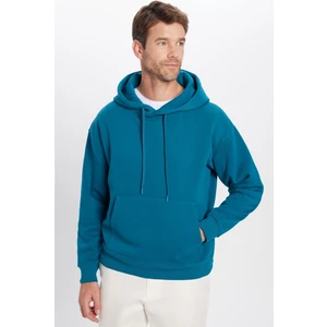 Unisex Oversize Geniş Kesim Pamuklu Yumuşak Dokulu Içi Polarlı Basic Petrol Kapüşonlu Sweatshirt