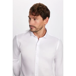 Modern Slim Fit Uzun Kollu Düz Saten Pamuklu Erkek Beyaz Gömlek