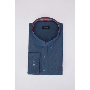 Erkek Big Size Büyük Beden Uzun Kollu Pamuklu Oxford Doku Tek Cepli Indigo Düğmeli Yaka Gömlek