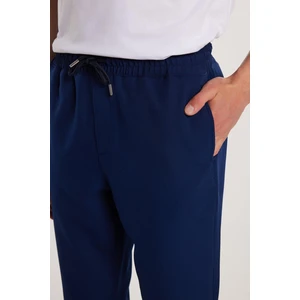 Erkek Regular Fit Beli Regular Fit Lastikli Bağcıklı Jogger Lacivert Pantolon Rahat Kesim Yan Cepli