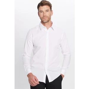 Erkek Slim Fit Dar Kesim Pamuklu Terry Cotton Kumaş Kolay Ütü Beyaz Gömlek