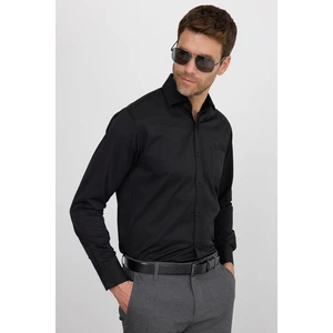 Klasik Fit Uzun Kollu Pamuklu Düz Erkek Siyah Gömlek