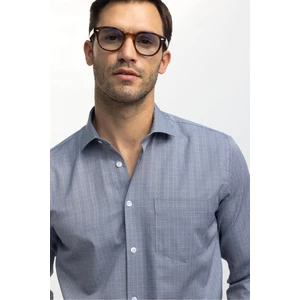 Klasik Fit Uzun Kollu Ince Çizgili Pamuklu Kravatlık Yaka Erkek Gri Gömlek