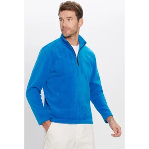 Unisex Standart Fit Anti-pilling Tüylenme Yapmayan Soğuk Geçirmez Sax Mavi Dik Yaka Polar Sweatshirt