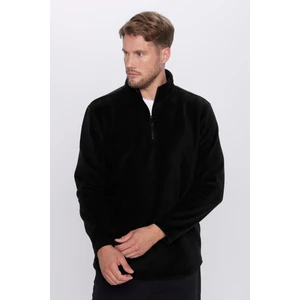 Unisex Standart Fit Rahat Kesim Tüylenme Yapmayan Soğuk Geçirmez Siyah Dik Yaka Polar Sweatshirt