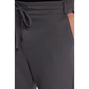 Erkek Slim Fit Pamuklu Beli Bağlamalı Yan Cepli Katlamalı Paça Jogger Antrasit Pantolon