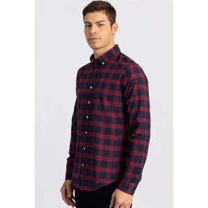 Slim Fit Uzun Kollu Düğmeli Yaka Kareli Pamuklu Kolay Ütü Erkek Gömlek