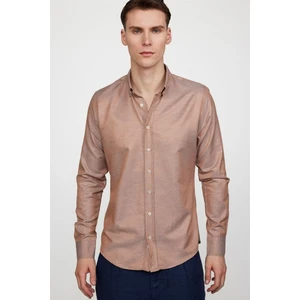 Slim Fit Uzun Kollu Düğmeli Yaka Pamuklu Kolay Ütü Düz Erkek Gömlek