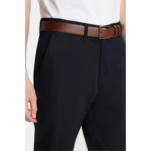 Erkek Slim Fit Chino Esnek Yandan Cepli Önü Fermuarlı Pamuklu Dokulu Lacivert Pantolon